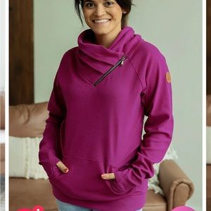 NWT Michelle Mae Magenta zip cowl sweatshirt